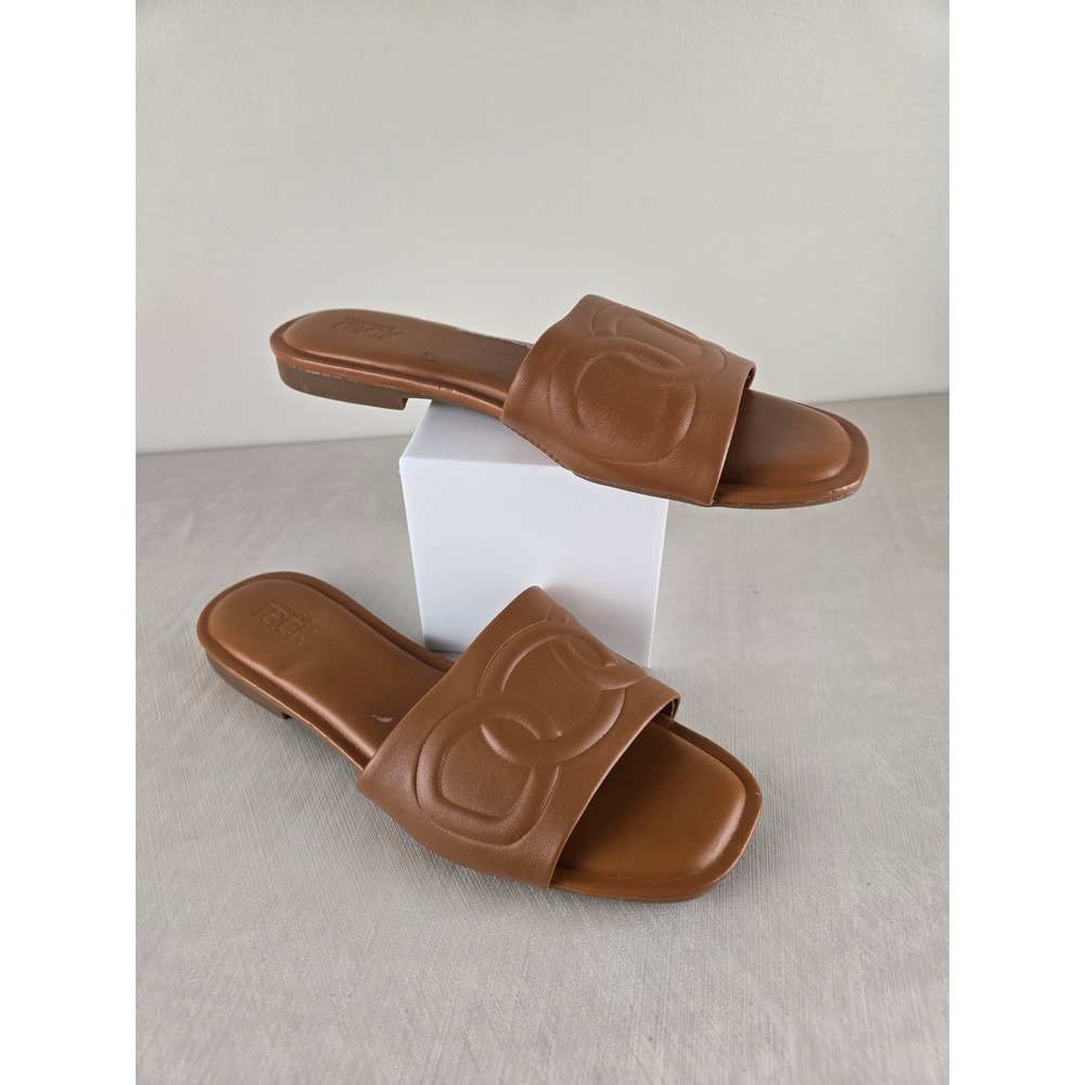 NORDSTROM RACK Women's Tan Embossed Logo Slip‎ On Slide Sandals Size 9